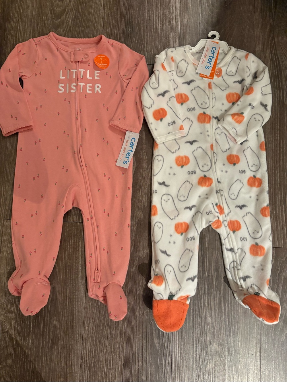 NWT Carter's Little Sister and Halloween Pumpkin Ghost Footed One-Piece 9 Months